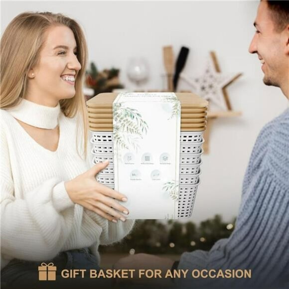 Plastic Storage Bins with Bamboo Lids 6 Pack Stackable Closet Organizer White - Picture 6 of 8